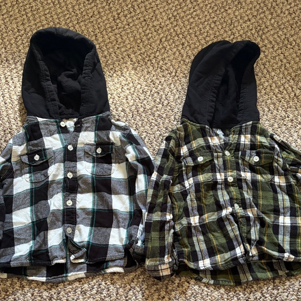 Wonder Nation Black and Green Plaid Button Down Shirts